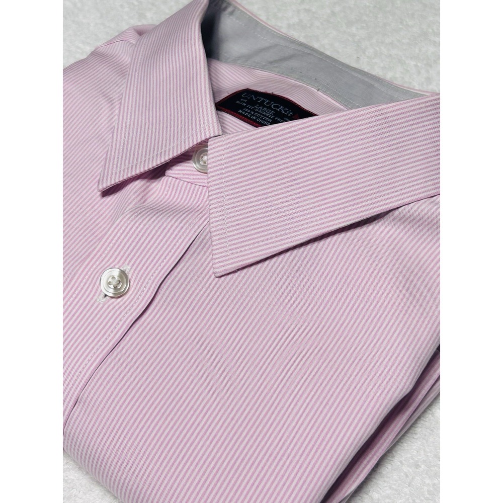 UNTUCKit Men's Pink White Vertical Striped Dress Shirt NWOT Large Slim Fit $115